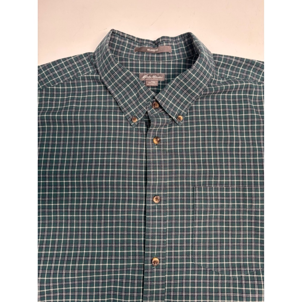 Eddie Bauer Mens Relaxed Fit Plaid Button Down Shirt Green XL‎ Tall 100% Cotton